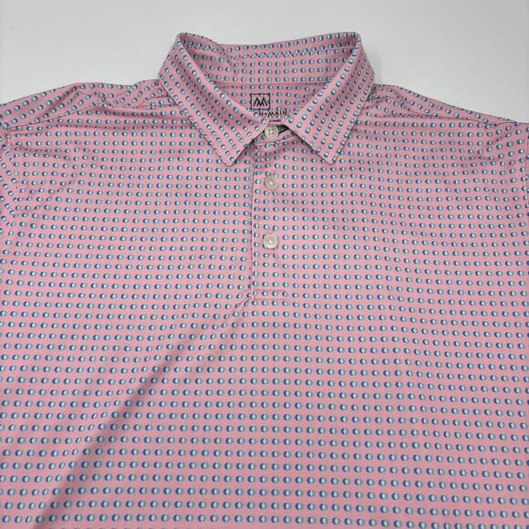 Mizzen & Main Mens‎ Medium Pink Blue Spotted Short Sleeve Classic Polo Shirt - Picture 1 of 5